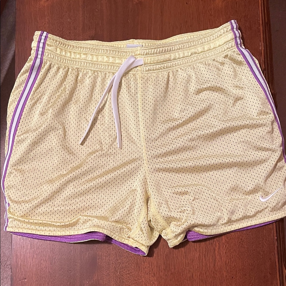 Nike Women’s Mesh Athletic Shorts | Yellow & Purple | Dri-FIT Workout Shorts
